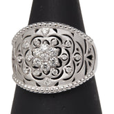 K18WG ホワイトゴールド ダイヤ0.30ct 花 フラワー モチーフ リング 指輪 レディース 15号 【中古】